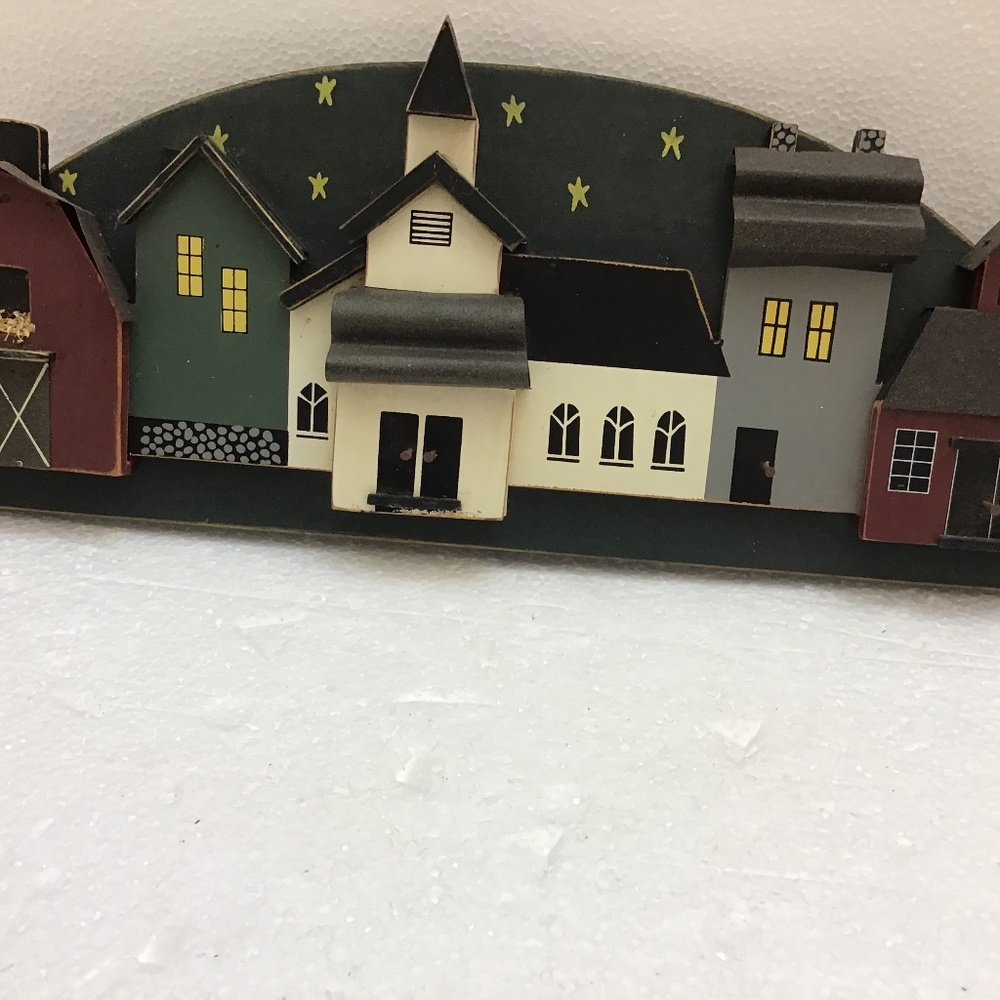 Americana village Wall Hanging Folk Art wood with metal by Tender Treasures